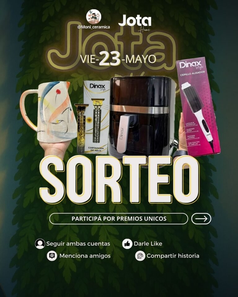Sorteo de Jota Home y Moni Cerámica: Ganá una freidora de aire, una jarra artesanal o un producto de belleza