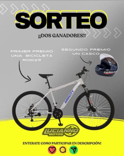 Participá del sorteo de Lucianno Motos y ganá una bicicleta Gravity o un casco para moto