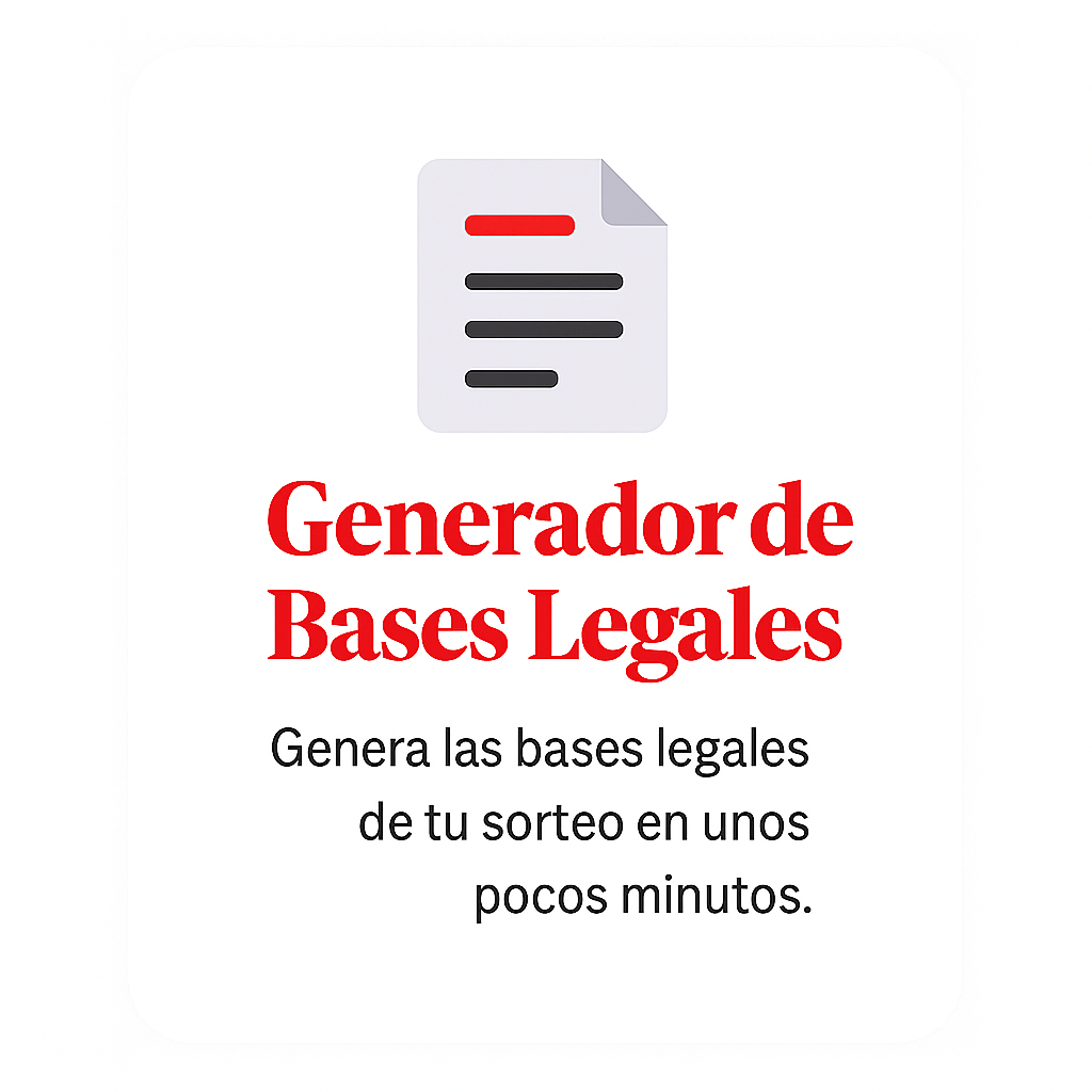 Icono de documento y texto promocional del Generador de Bases Legales para sorteos online.