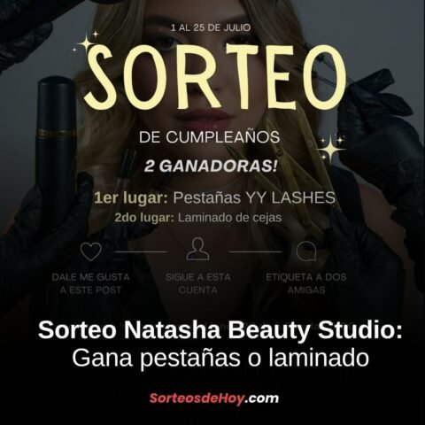 Imagen promocional del sorteo de cumpleaños de Natasha Beauty Studio en Miami. Se sortean pestañas YY Lashes y laminado de cejas entre quienes sigan las instrucciones del post.