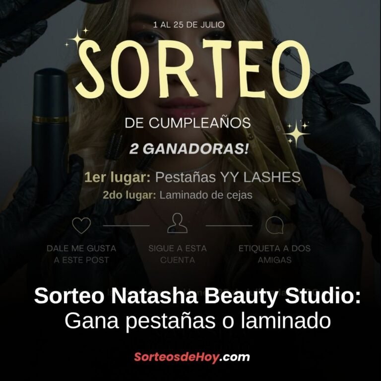 Imagen promocional del sorteo de cumpleaños de Natasha Beauty Studio en Miami. Se sortean pestañas YY Lashes y laminado de cejas entre quienes sigan las instrucciones del post.
